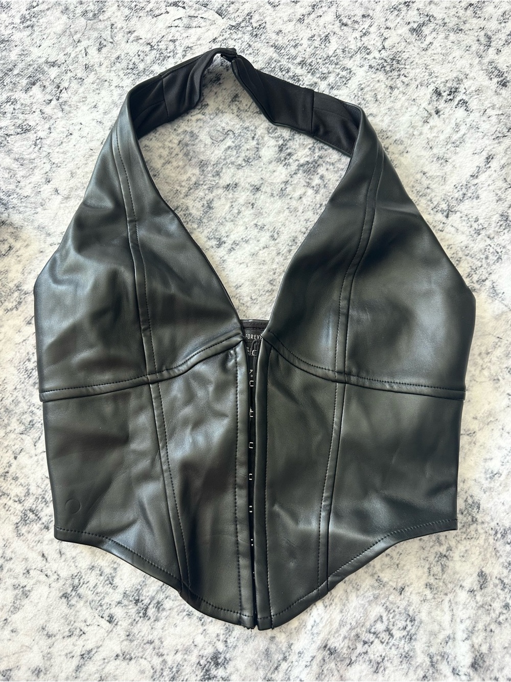 Forever 21 Black Faux Leather Halter Corset Top